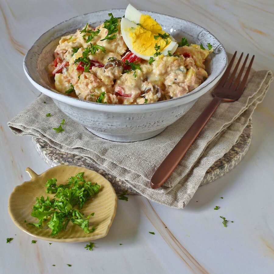 Kartoffelsalat mit Thunfisch und Ei - Rezepte mit Herz|Kartoffelsalat mit Thunfisch und Ei