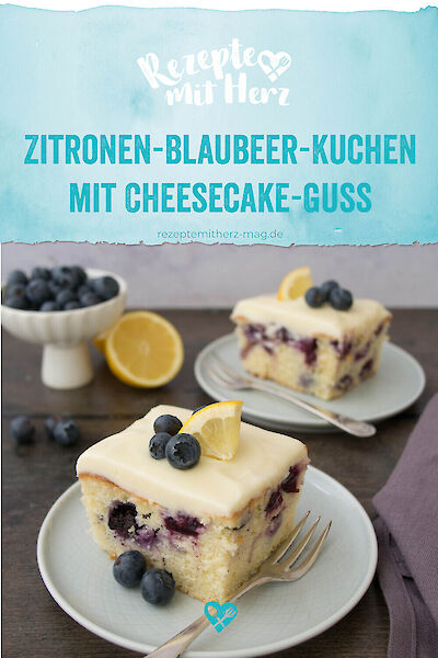 Zitronen-Blaubeer-Kuchen mit Cheesecake-Guss aus dem Thermomix® ♥ ...