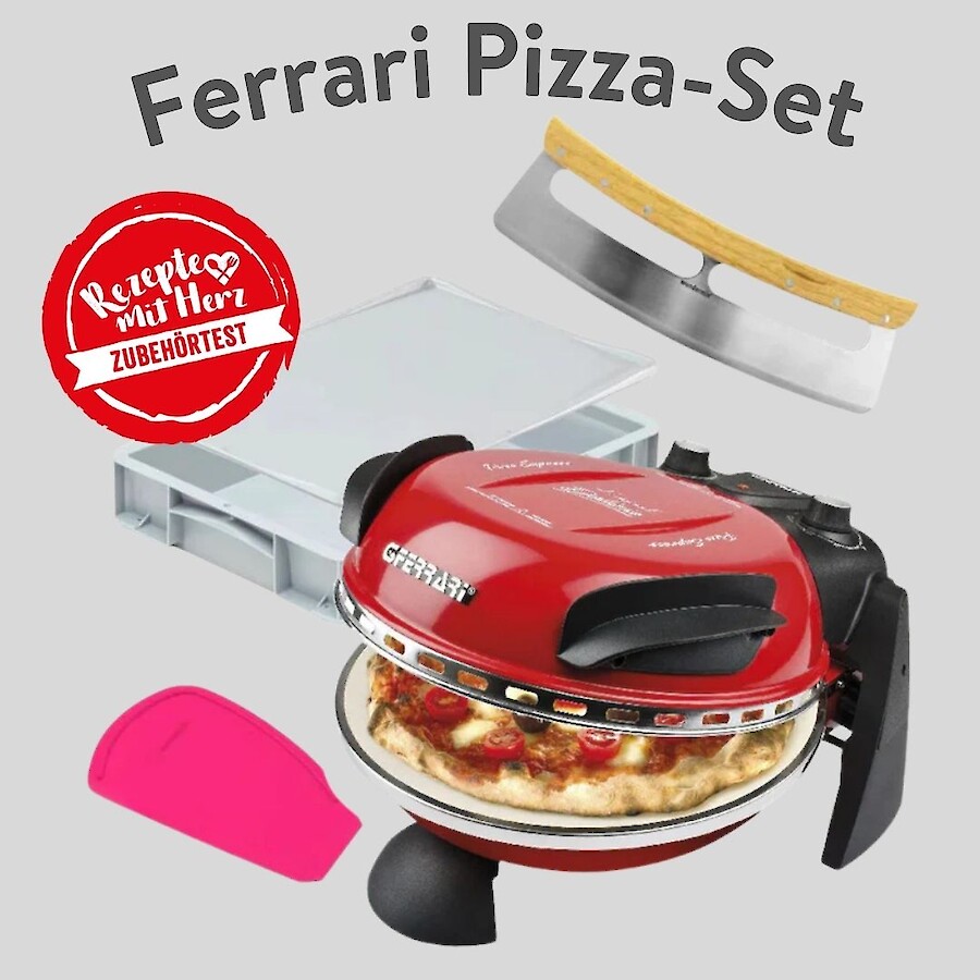 Pizza-Set mit G3Ferrari Pizzaofen, Teigballenbox, WunderCard® und Pizza-Wiegemesser|Pizzaofen- Set